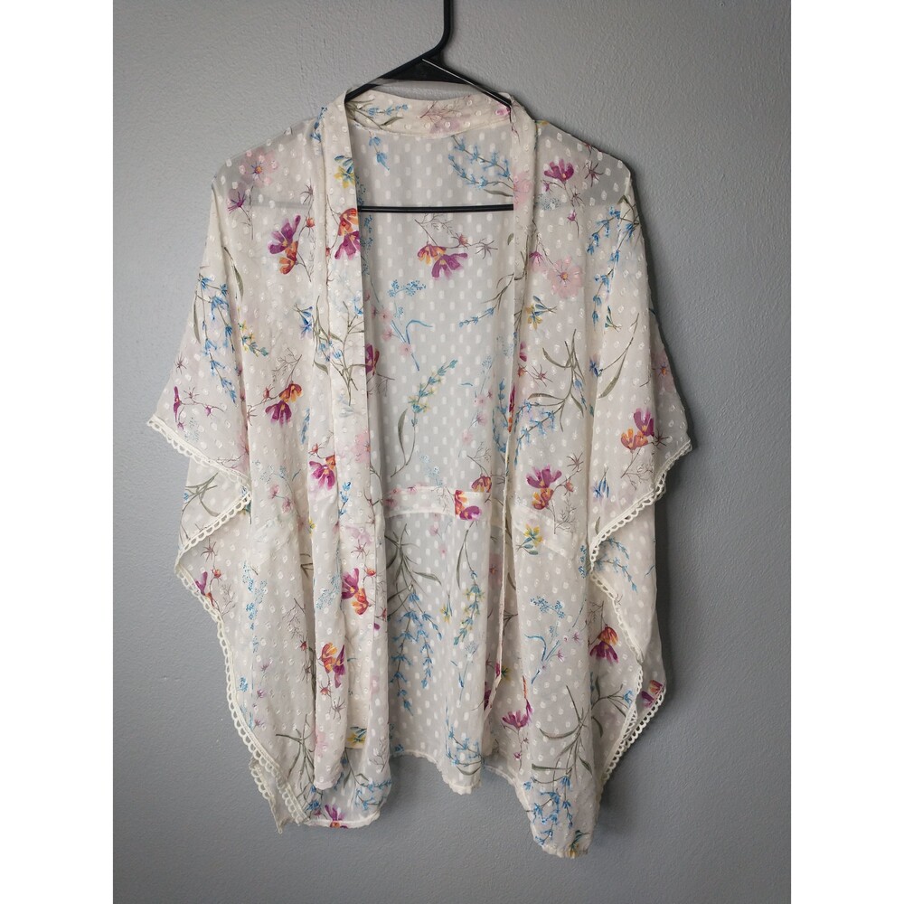Women’s Floral Sheer Kimono Cardigan Size Large Boho Lightweight Layering Top